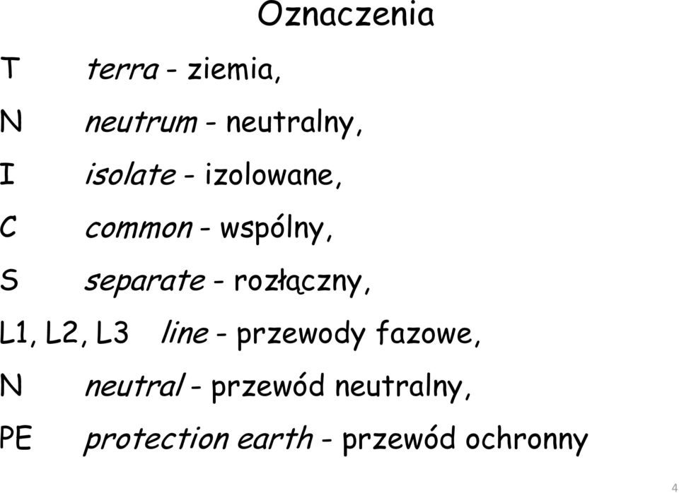 rozłączny, L1, L2, L3 line - przewody fazowe, N neutral