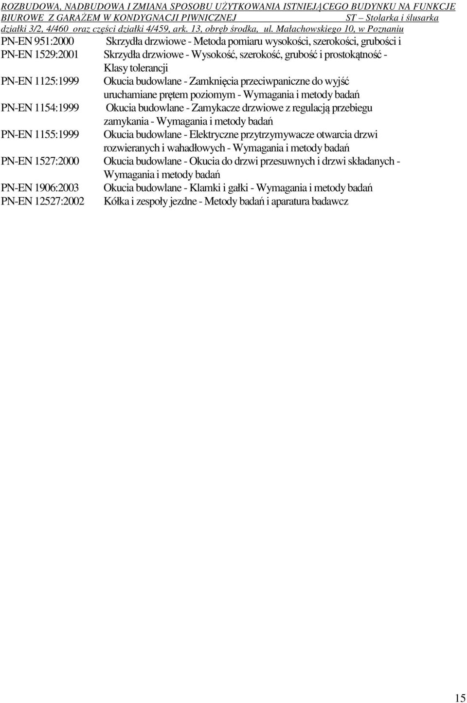 Wymagania i metody badań PN-EN 1155:1999 Okucia budowlane - Elektryczne przytrzymywacze otwarcia drzwi rozwieranych i wahadłowych - Wymagania i metody badań PN-EN 1527:2000 Okucia budowlane - Okucia