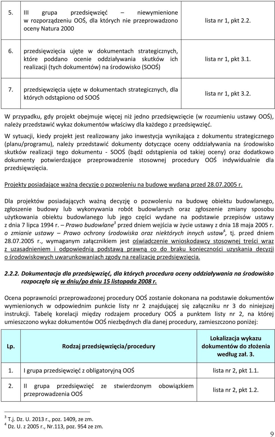 przedsięwzięcia ujęte w dokumentach strategicznych, dla których odstąpiono od SOOŚ lista nr 1, pkt 3.2.