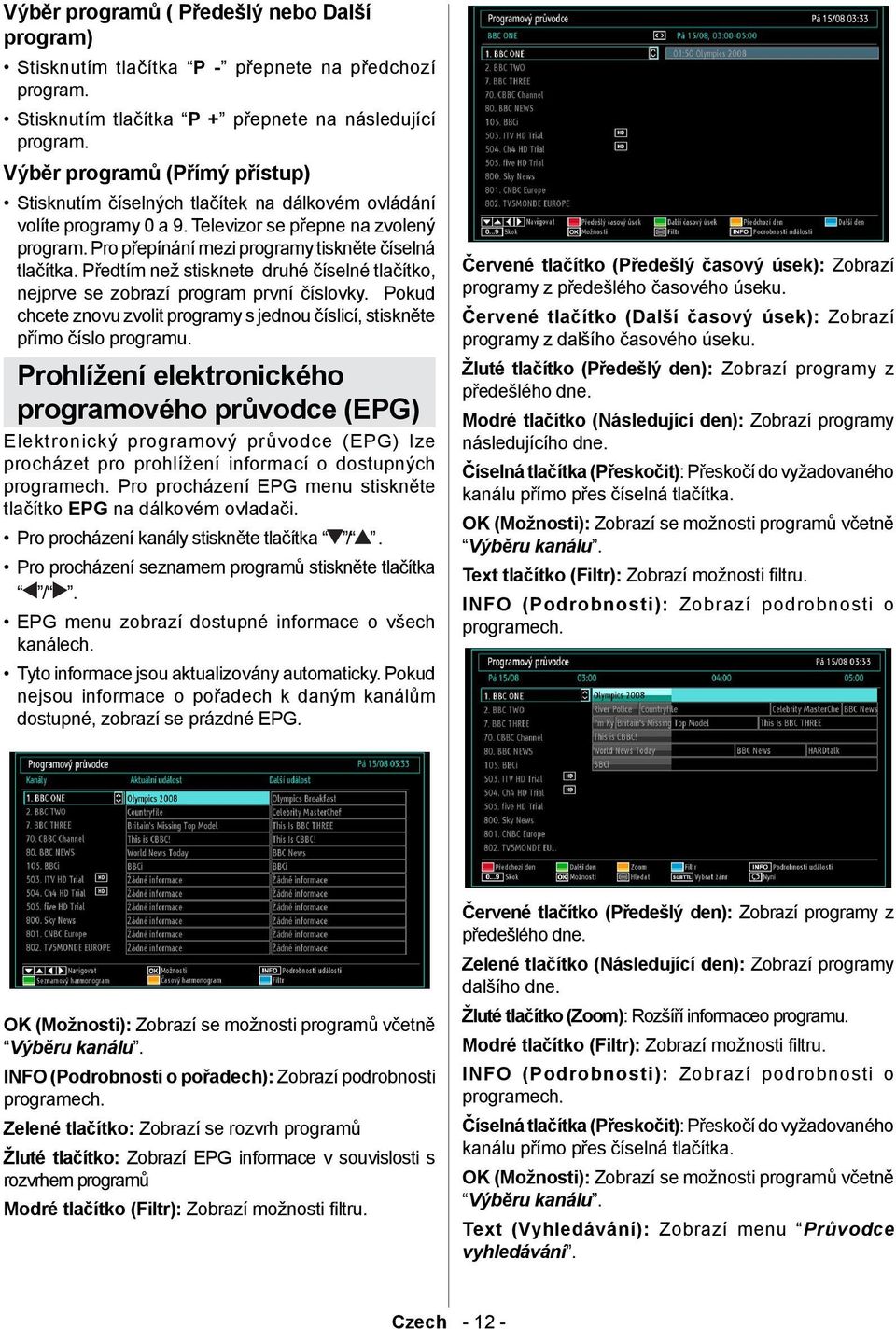 Předtím než stisknete druhé číselné tlačítko, nejprve se zobrazí program první číslovky. Pokud chcete znovu zvolit programy s jednou číslicí, stiskněte přímo číslo programu.