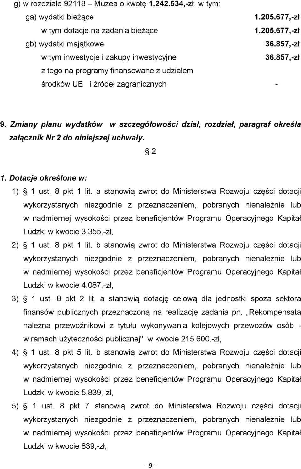 a stanowią zwrot do Ministerstwa Rozwoju części dotacji wykorzystanych niezgodnie z przeznaczeniem, pobranych nienależnie lub w nadmiernej wysokości przez beneficjentów Programu Operacyjnego Kapitał