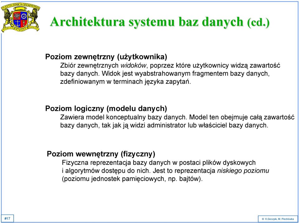 Model ten obejmuje całą zawartość bazy danych, tak jak ją widzi administrator lub właściciel bazy danych.