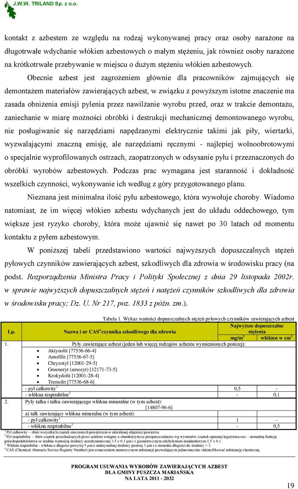 Obecnie azbest jest zagrożeniem głównie dla pracowników zajmujących się demontażem materiałów zawierających azbest, w związku z powyższym istotne znaczenie ma zasada obniżenia emisji pylenia przez