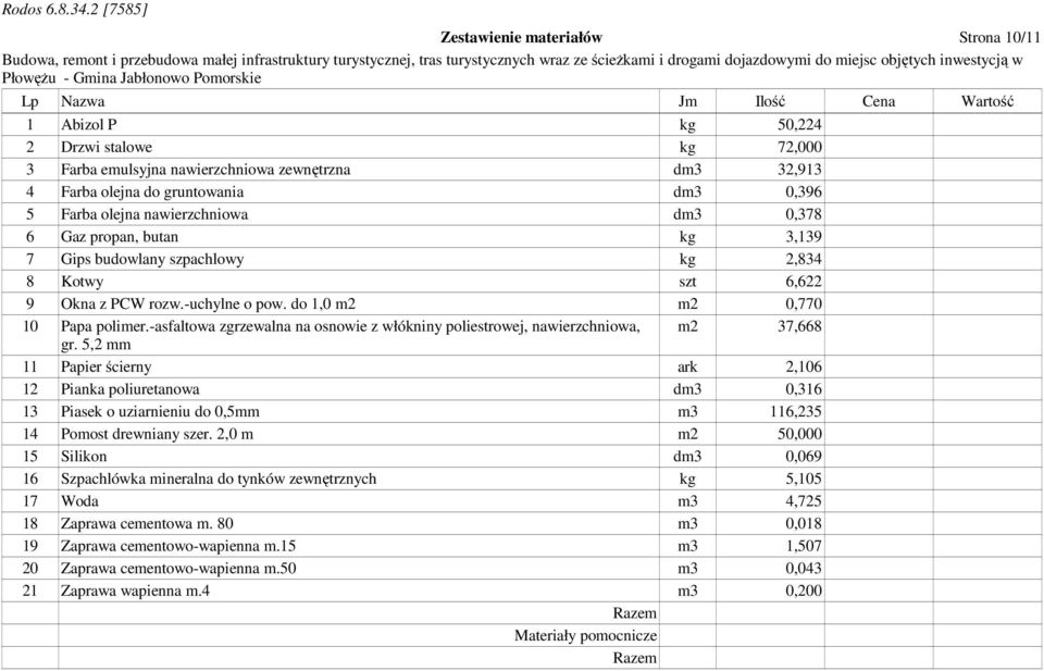 do 1,0 m2 m2 0,770 10 Papa polimer.-asfaltowa zgrzewalna na osnowie z włókniny poliestrowej, nawierzchniowa, m2 37,668 gr.