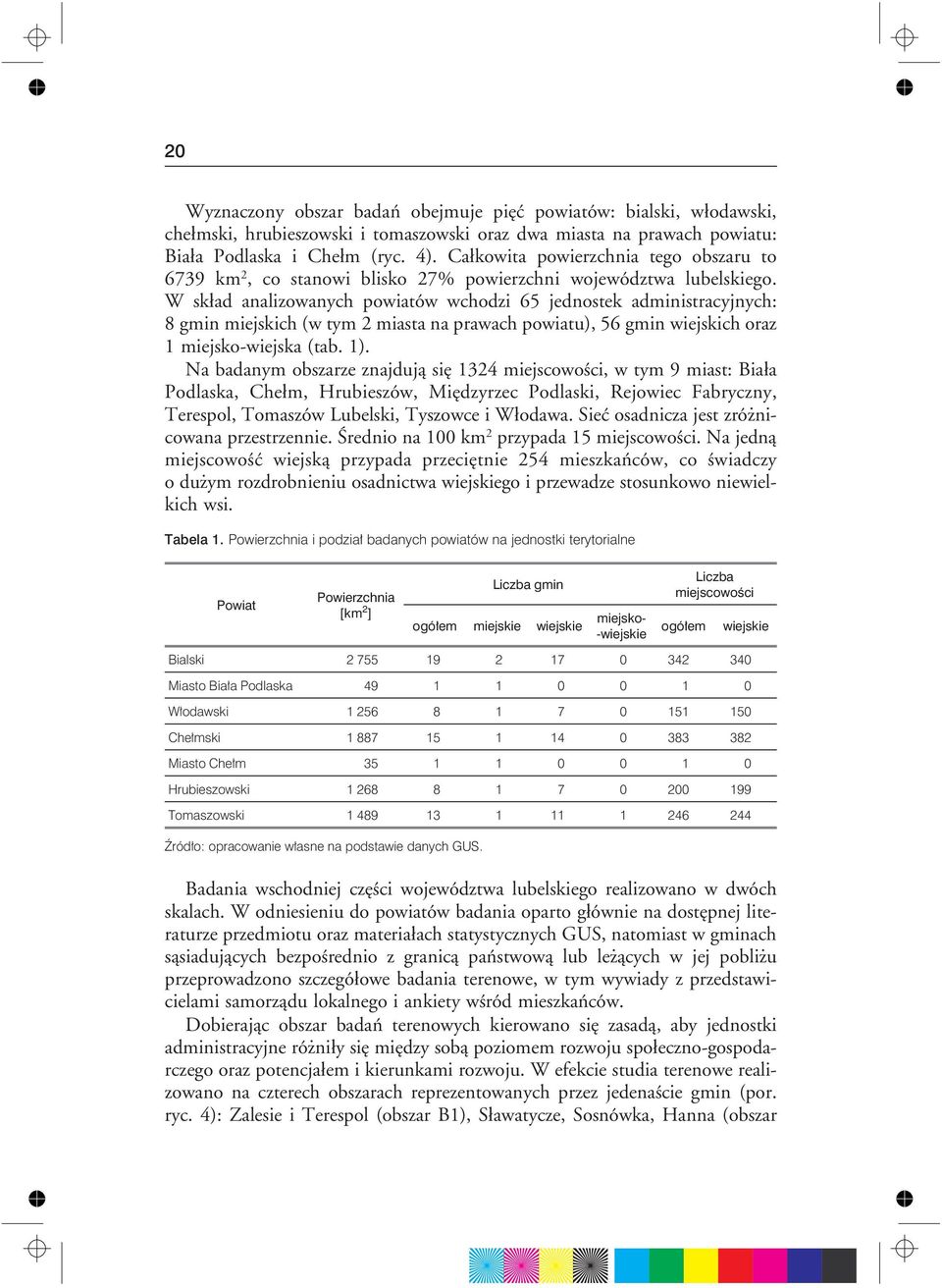 W sk³ad analizowanych powiatów wchodzi 65 jednostek administracyjnych: 8 gmin miejskich (w tym 2 miasta na prawach powiatu), 56 gmin wiejskich oraz 1 miejsko-wiejska (tab. 1).