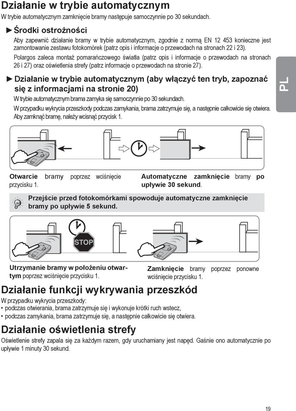 i 23). Polargos zaleca montaż pomarańczowego światła (patrz opis i informacje o przewodach na stronach 26 i 27) oraz oświetlenia strefy (patrz informacje o przewodach na stronie 27).