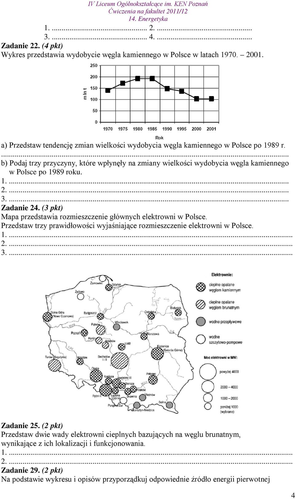 ... b) Podaj trzy przyczyny, które wpłynęły na zmiany wielkości wydobycia węgla kamiennego w Polsce po 1989 roku. 1.... 2.... 3.... Zadanie 24.