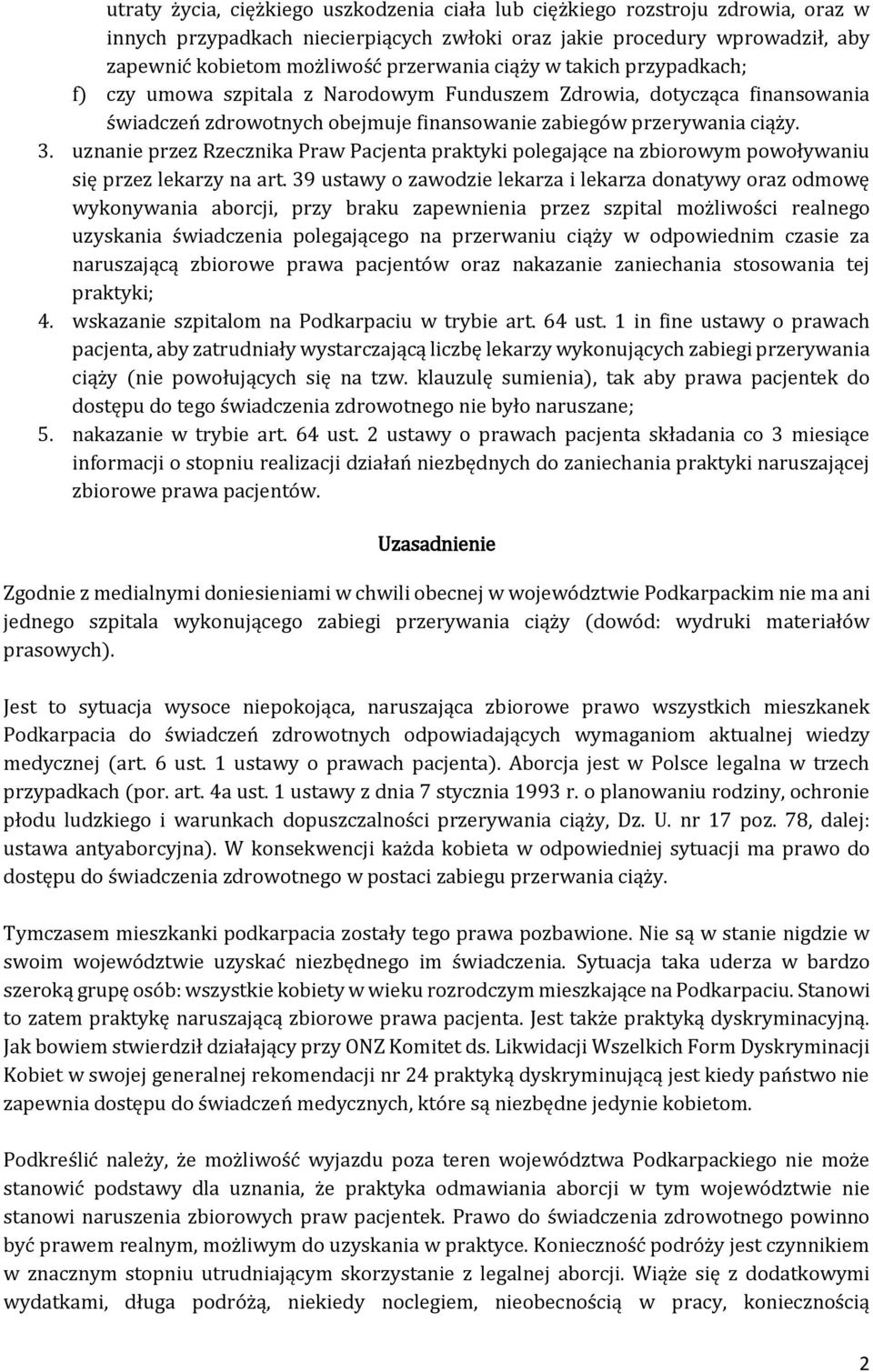 uznanie przez Rzecznika Praw Pacjenta praktyki polegające na zbiorowym powoływaniu się przez lekarzy na art.
