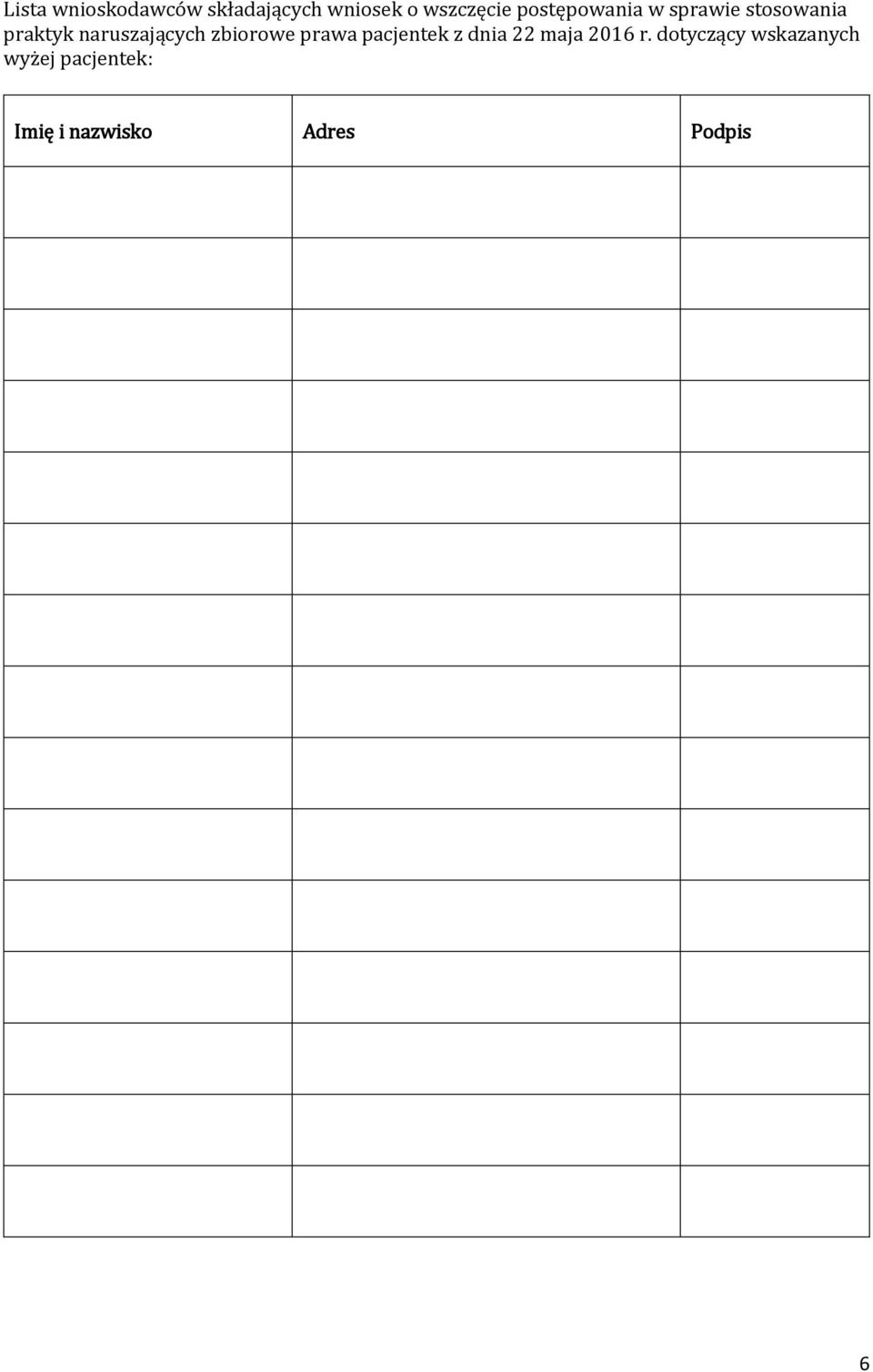 zbiorowe prawa pacjentek z dnia 22 maja 2016 r.