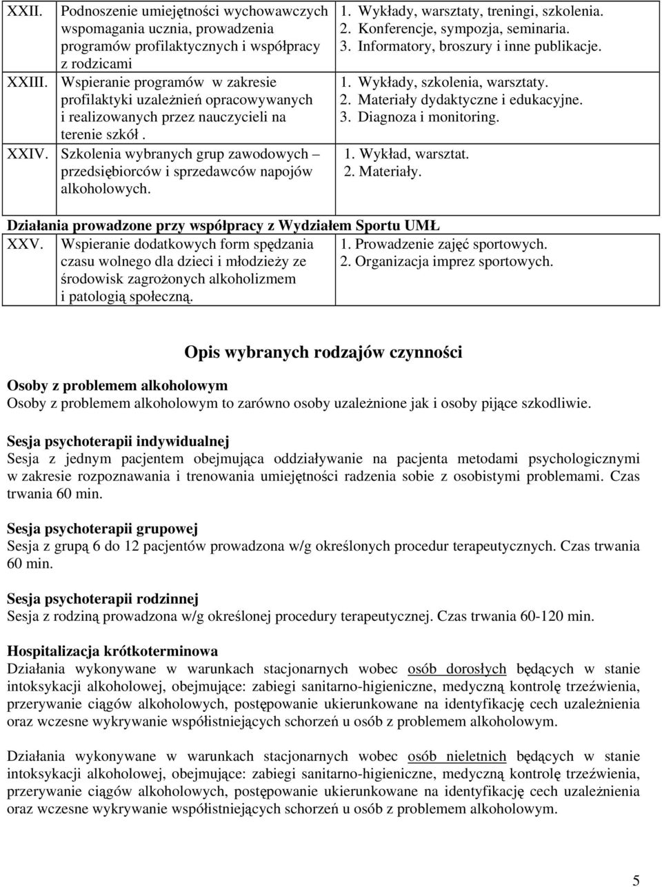 Szkolenia wybranych grup zawodowych przedsiębiorców i sprzedawców napojów alkoholowych. 1. Wykłady, warsztaty, treningi, szkolenia. 2. Konferencje, sympozja, seminaria. 3.