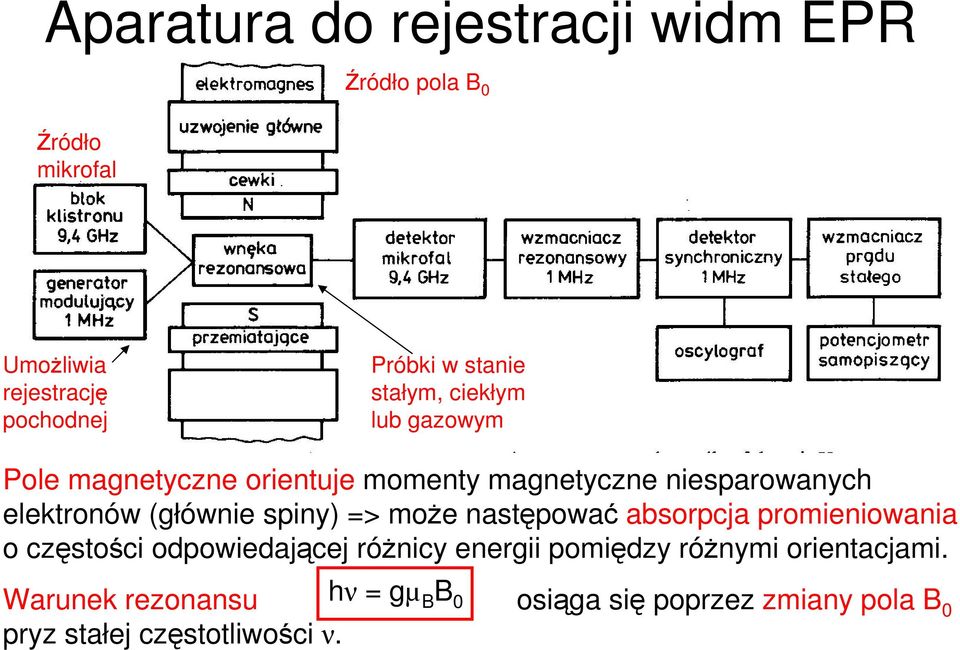 (głównie spiny) => moŝe następować absorpcja promieniowania o częstości odpowiedającej róŝnicy energii pomiędzy