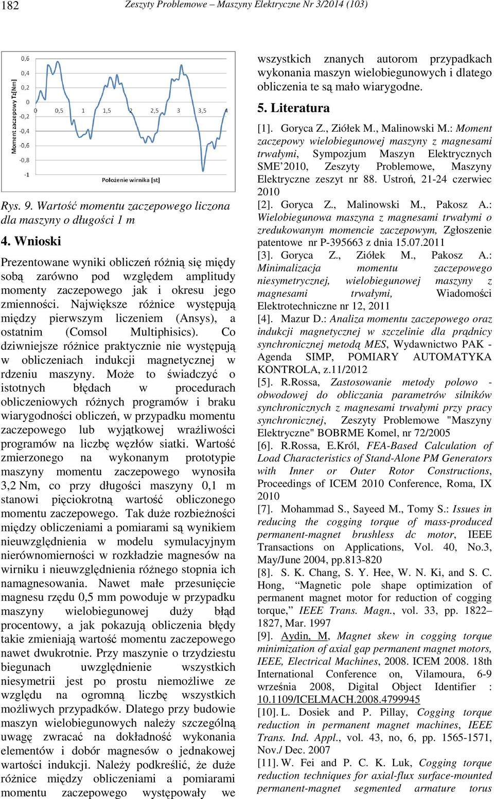 Najwiksze rónice wystpuj midzy pierwszym liczeniem (Ansys), a ostatnim (Comsol Multiphisics). Co dziwniejsze rónice praktycznie nie wystpuj w obliczeniach indukcji magnetycznej w rdzeniu maszyny.
