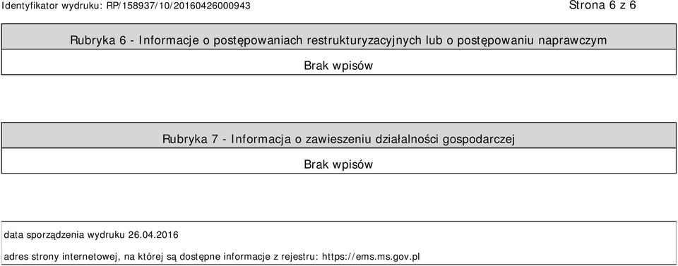 działalności gospodarczej data sporządzenia wydruku 26.04.