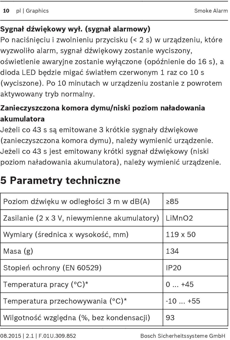 a dioda LED będzie migać światłem czerwonym 1 raz co 10 s (wyciszone). Po 10 minutach w urządzeniu zostanie z powrotem aktywowany tryb normalny.