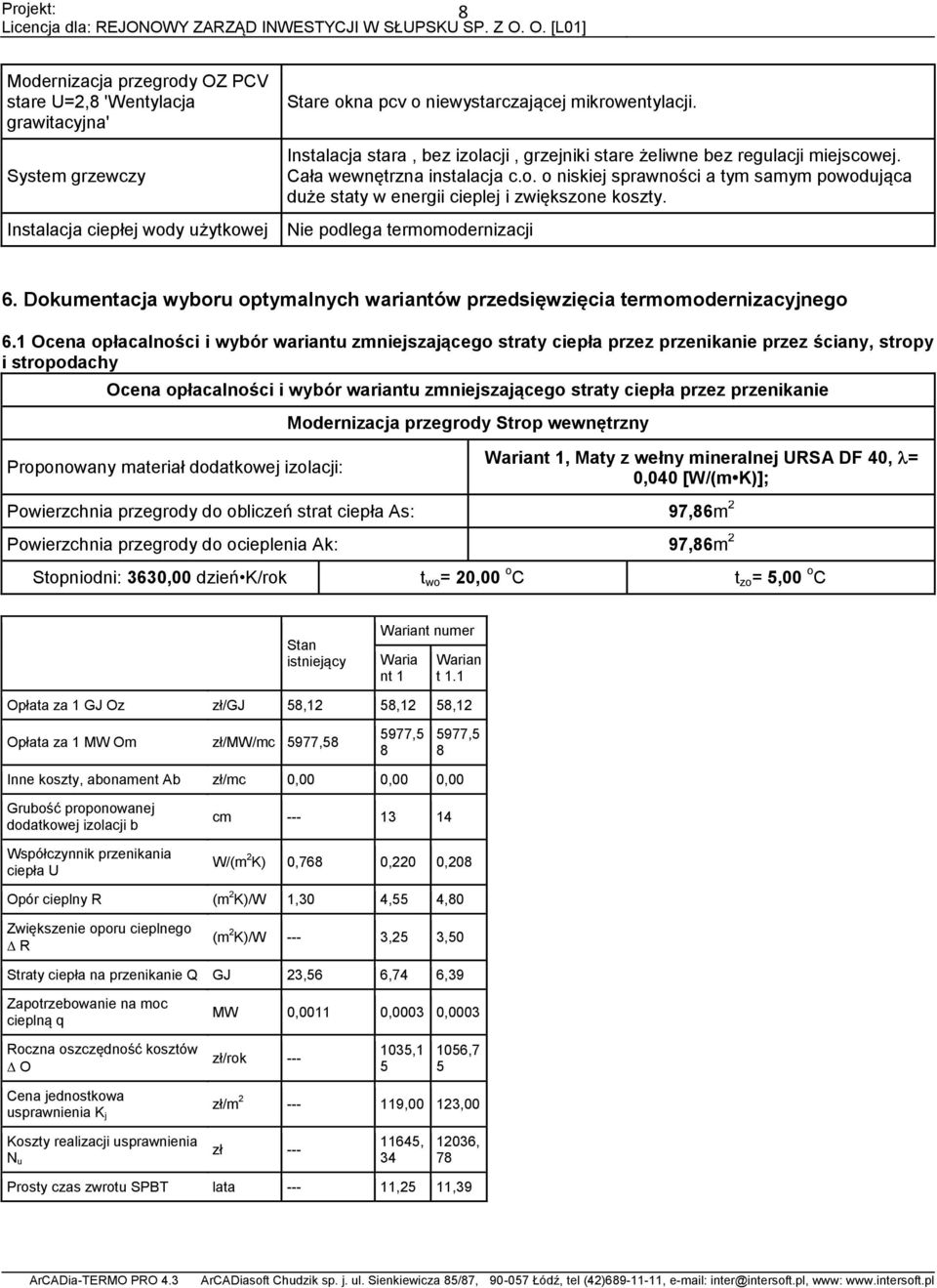 Nie podlega termomodernizacji 6. Dokumentacja wyboru optymalnych wariantów przedsięwzięcia termomodernizacyjnego 6.