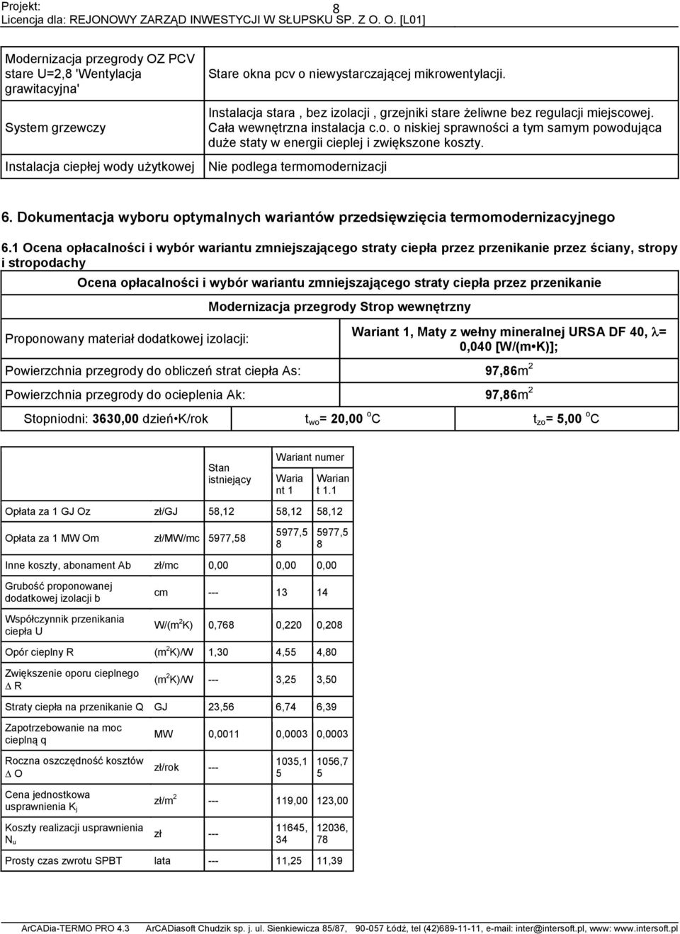 Nie podlega termomodernizacji 6. Dokumentacja wyboru optymalnych wariantów przedsięwzięcia termomodernizacyjnego 6.