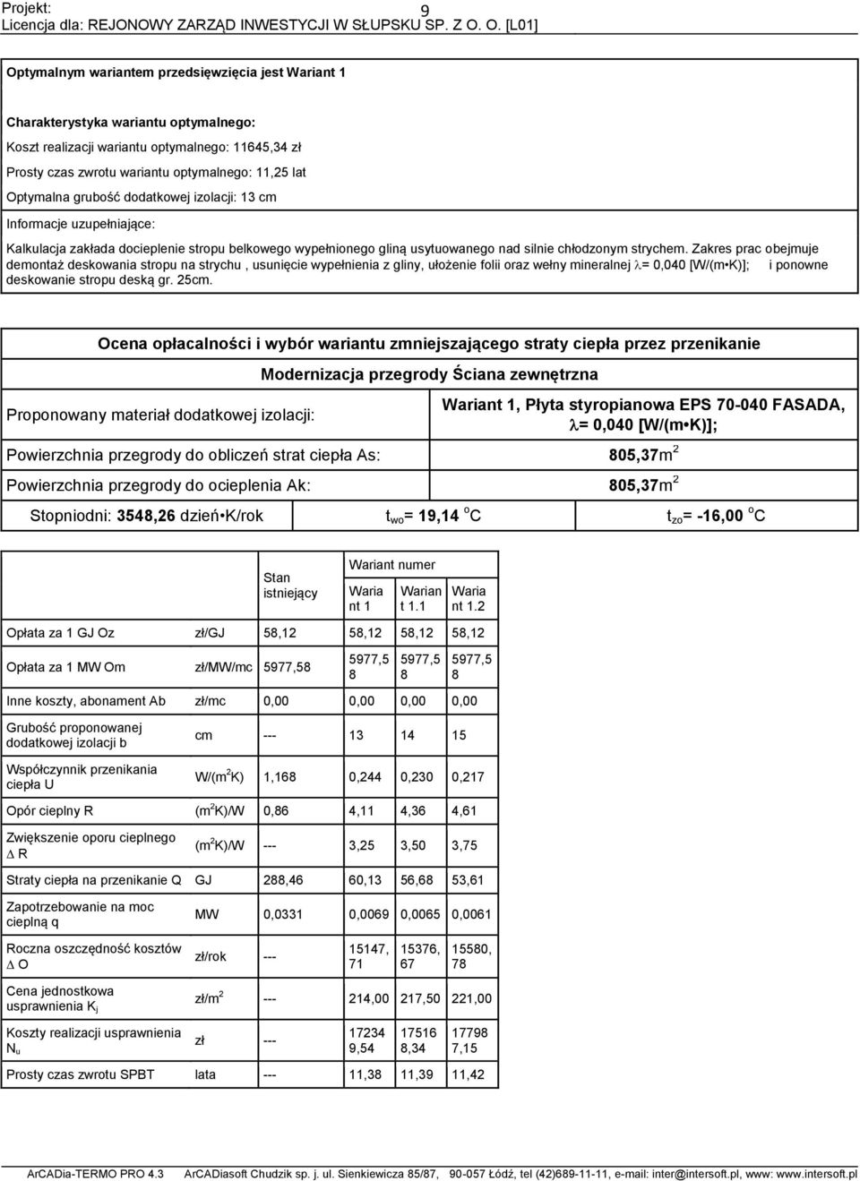 Zakres prac obejmuje demontaż deskowania stropu na strychu, usunięcie wypełnienia z gliny, ułożenie folii oraz wełny mineralnej = 0,040 [W/(m K)]; i ponowne deskowanie stropu deską gr. 25cm.