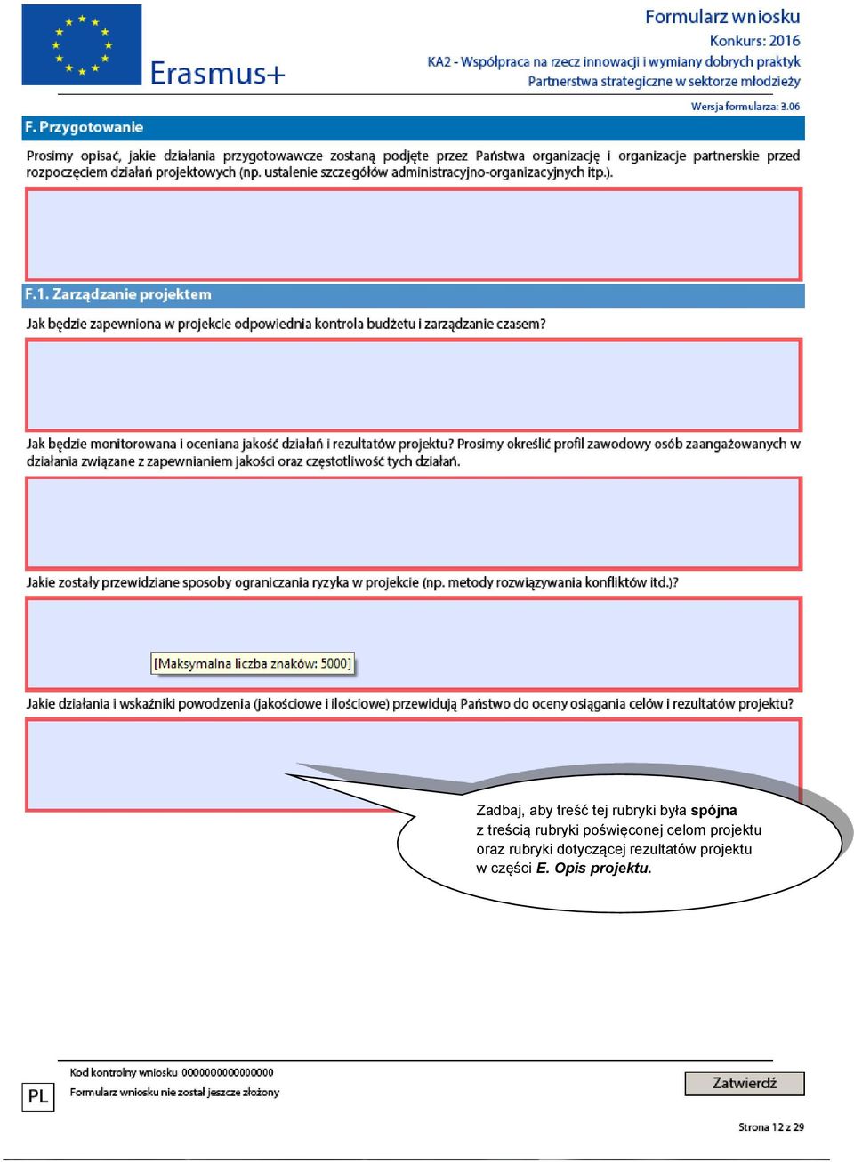 celom projektu oraz rubryki dotyczącej