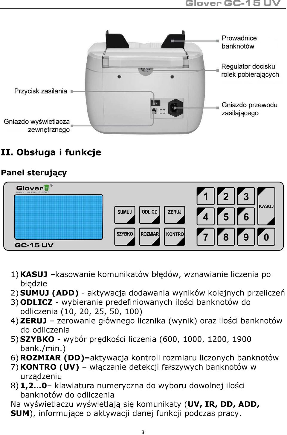 prędkości liczenia (600, 1000, 1200, 1900 bank./min.