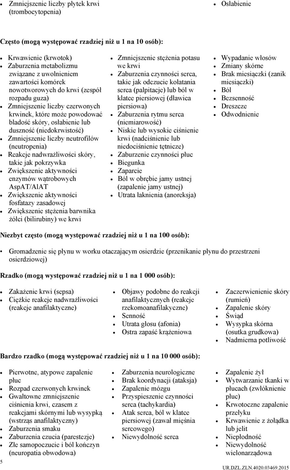 neutrofilów (neutropenia) Reakcje nadwrażliwości skóry, takie jak pokrzywka Zwiększenie aktywności enzymów wątrobowych AspAT/AlAT Zwiększenie aktywności fosfatazy zasadowej Zwiększenie stężenia