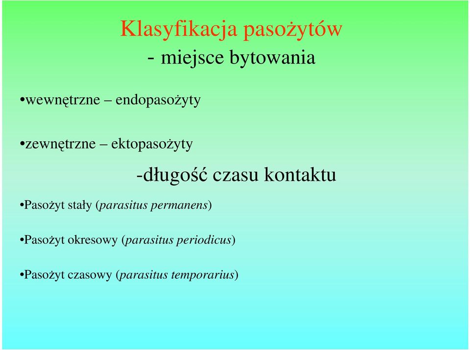 PasoŜyt stały (parasitus permanens) PasoŜyt okresowy
