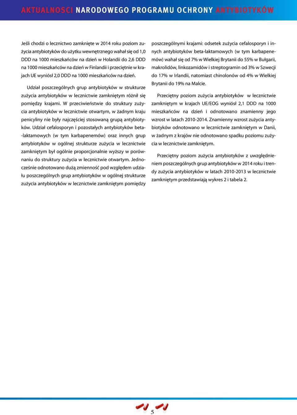 Udział poszczególnych grup antybiotyków w strukturze zużycia antybiotyków w lecznictwie zamkniętym różnił się pomiędzy krajami.