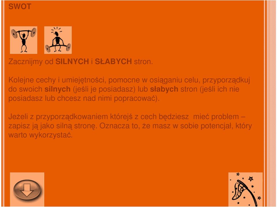 je posiadasz) lub słabych stron (jeśli ich nie posiadasz lub chcesz nad nimi popracować).