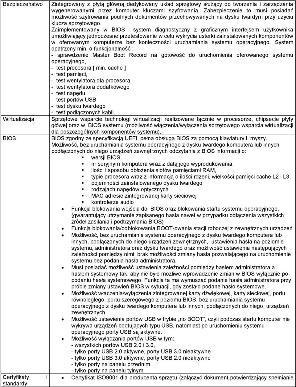 Zaimplementowany w BIOS system diagnostyczny z graficznym interfejsem użytkownika umożliwiający jednoczesne przetestowanie w celu wykrycia usterki zainstalowanych komponentów w oferowanym komputerze