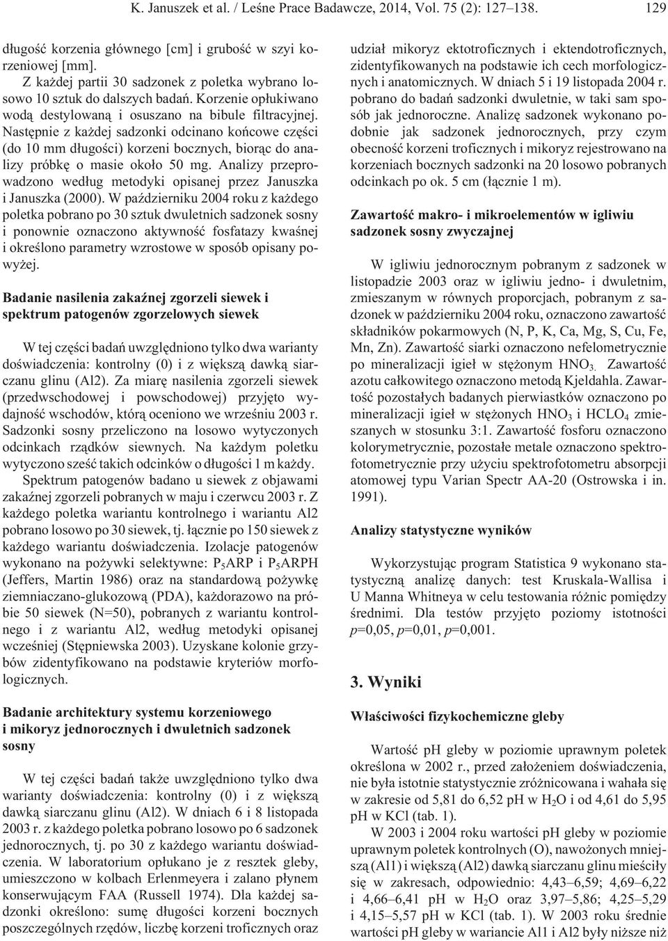 Nastêpnie z ka dej sadzonki odcinano koñcowe czêœci (do 10 mm d³ugoœci) korzeni bocznych, bior¹c do analizy próbkê o masie oko³o 50 mg.