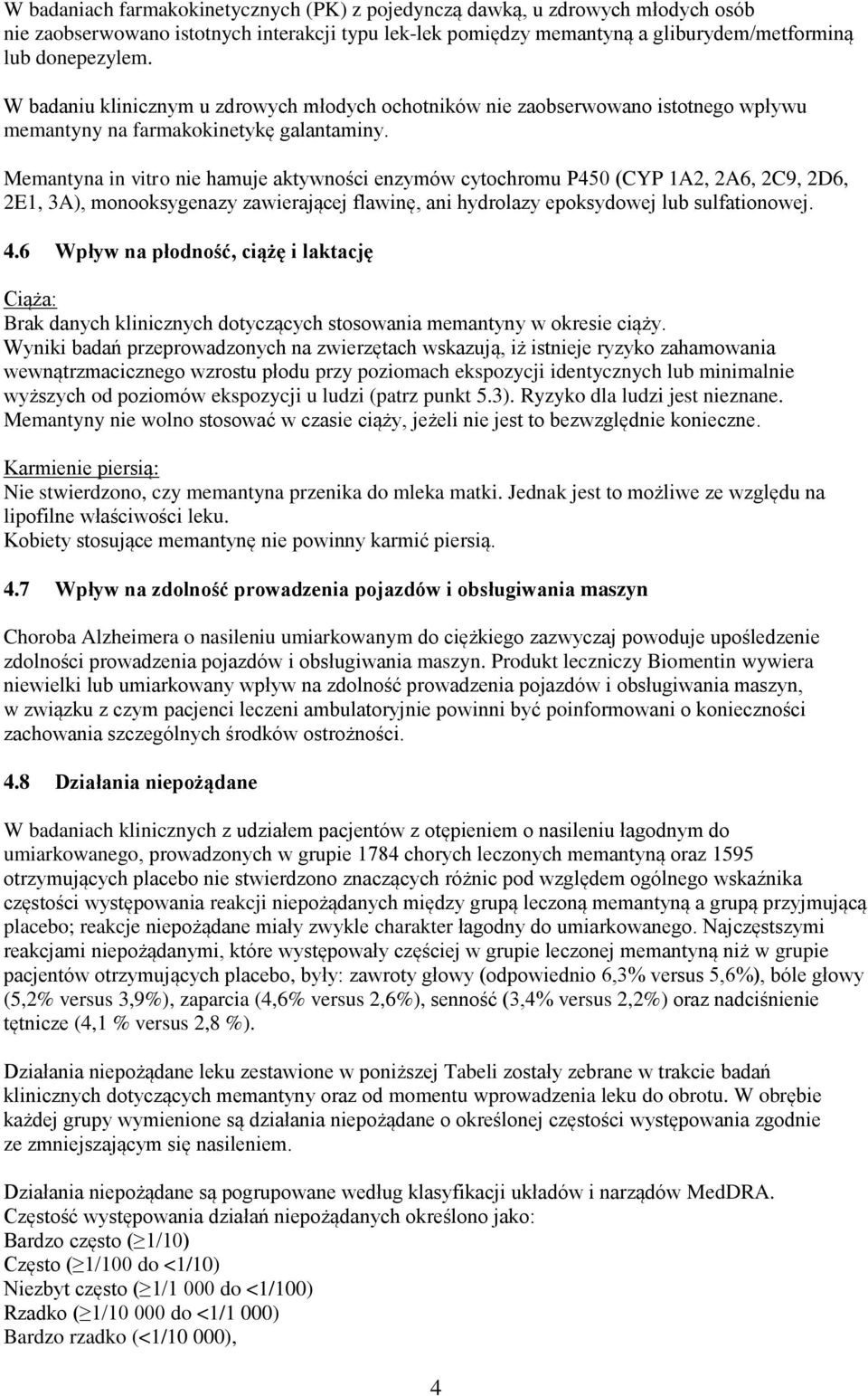 Memantyna in vitro nie hamuje aktywności enzymów cytochromu P450 (CYP 1A2, 2A6, 2C9, 2D6, 2E1, 3A), monooksygenazy zawierającej flawinę, ani hydrolazy epoksydowej lub sulfationowej. 4.