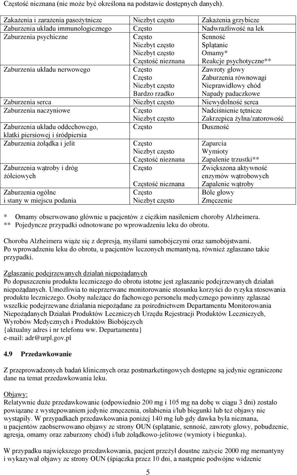 Zaburzenia układu nerwowego Bardzo rzadko Zawroty głowy Zaburzenia równowagi Nieprawidłowy chód Napady padaczkowe Zaburzenia serca Niewydolność serca Zaburzenia naczyniowe Nadciśnienie tętnicze
