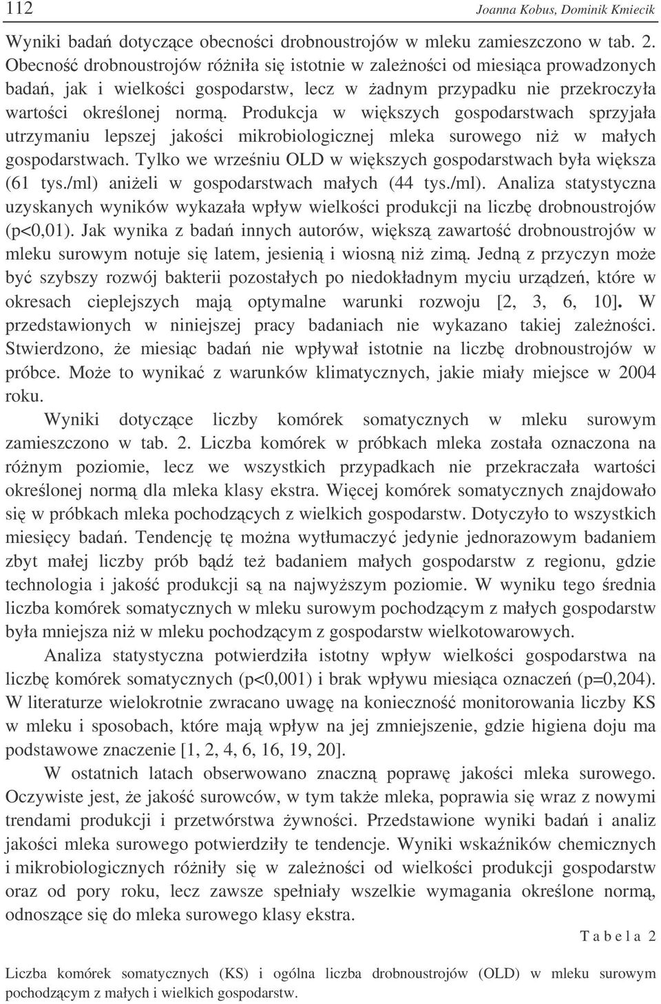 Produkcja w wikszych gospodarstwach sprzyjała utrzymaniu lepszej jakoci mikrobiologicznej mleka surowego ni w małych gospodarstwach. Tylko we wrzeniu OLD w wikszych gospodarstwach była wiksza (61 tys.