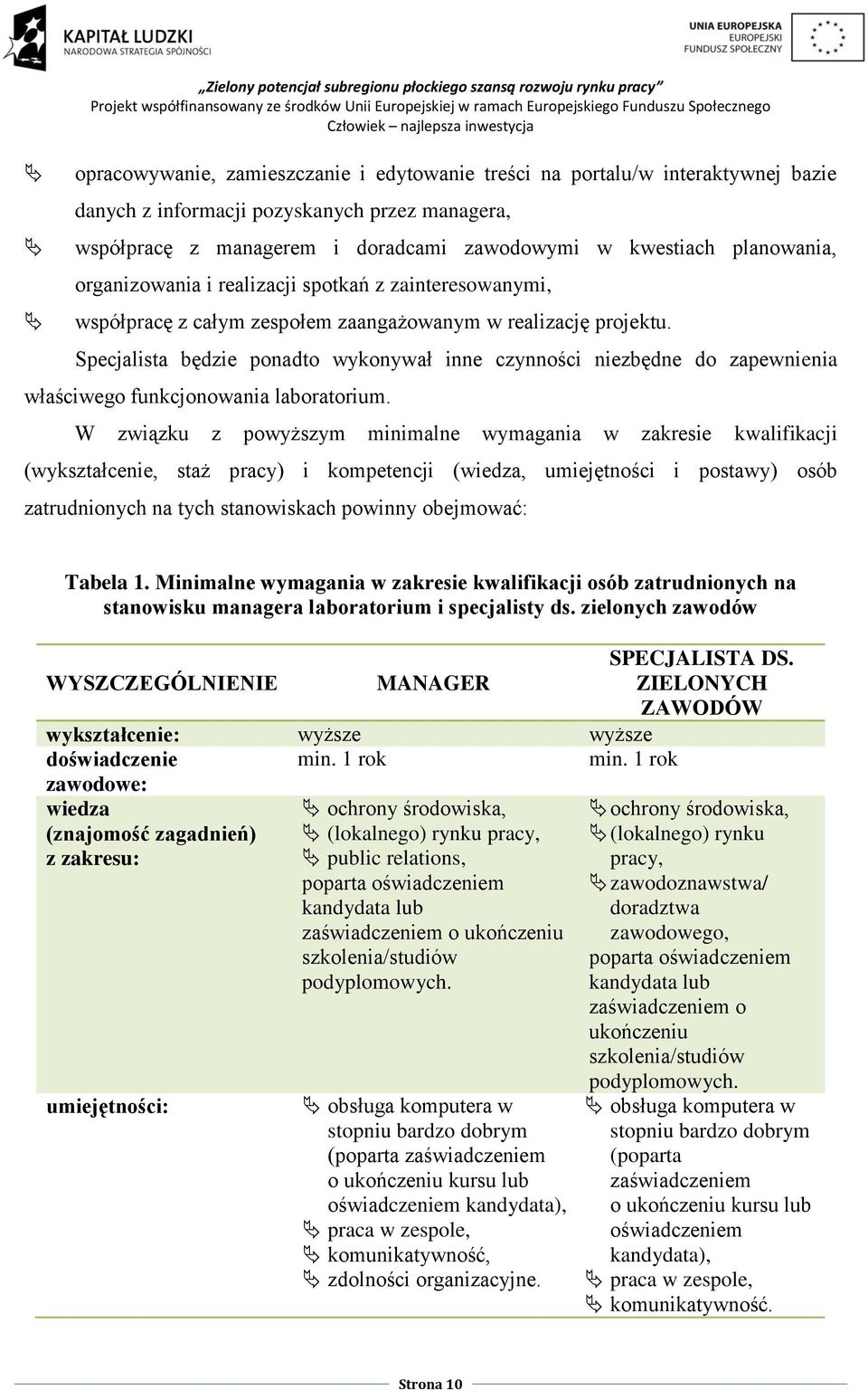 Specjalista będzie ponadto wykonywał inne czynności niezbędne do zapewnienia właściwego funkcjonowania laboratorium.