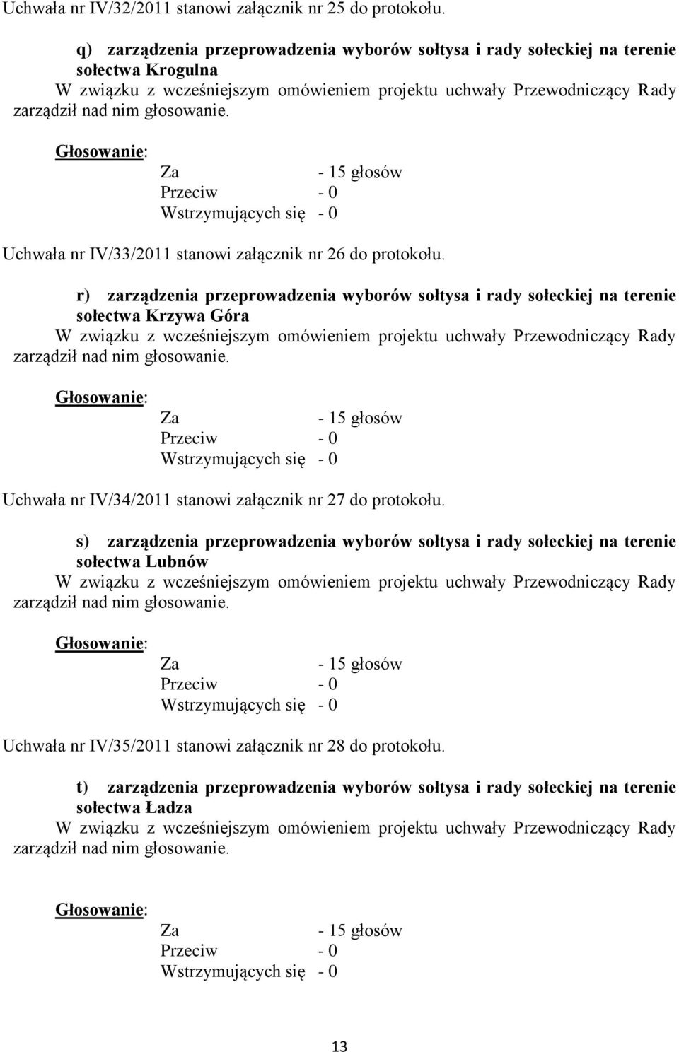 r) zarządzenia przeprowadzenia wyborów sołtysa i rady sołeckiej na terenie sołectwa Krzywa Góra Uchwała nr IV/34/2011 stanowi załącznik nr 27 do