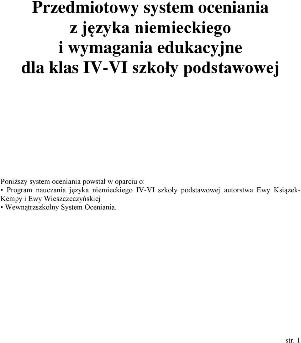 o: Program nauczania języka niemieckiego IV-VI szkoły podstawowej autorstwa