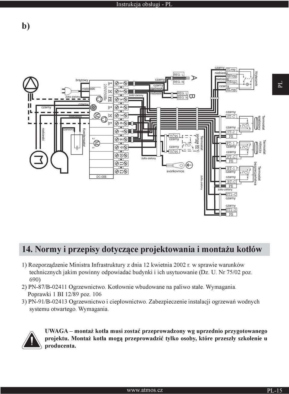 Kotłownie wbudowane na paliwo stałe. Wymagania. Poprawki 1 BI 12/89 poz. 106 3) PN-91/B-02413 Ogrzewnictwo i ciepłownictwo.