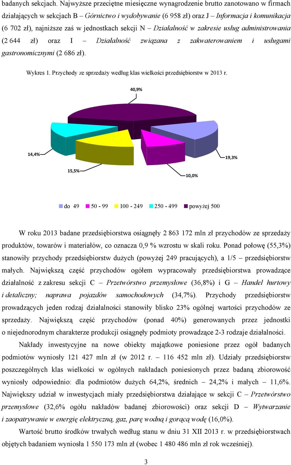 jednostkach sekcji N Działalność w zakresie usług administrowania (2 644 zł) oraz I Działalność związana z zakwaterowaniem i usługami gastronomicznymi (2 686 zł). Wykres 1.