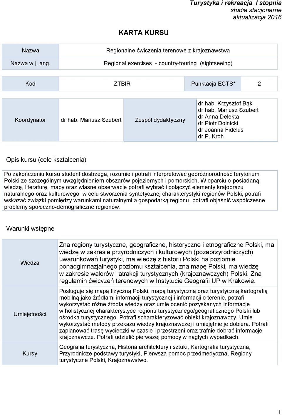 Krzysztof Bąk dr hab. Mariusz Szubert dr Anna Delekta dr Piotr Dolnicki dr Joanna Fidelus dr P.