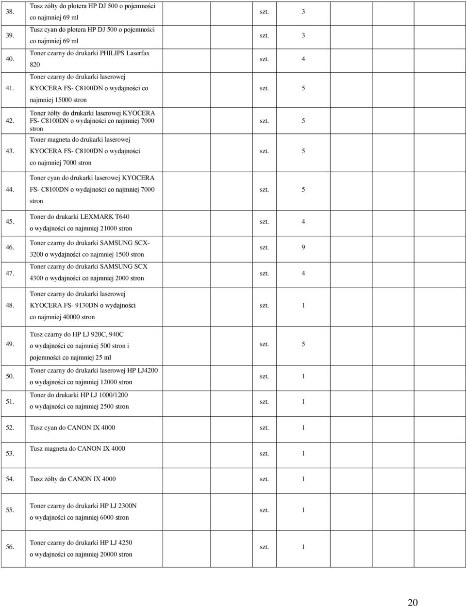 laserowej KYOCERA FS- C8100DN o wydajności co najmniej 15000 Toner żółty do drukarki laserowej KYOCERA FS- C8100DN o wydajności co najmniej 7000 Toner magneta do drukarki laserowej KYOCERA FS-