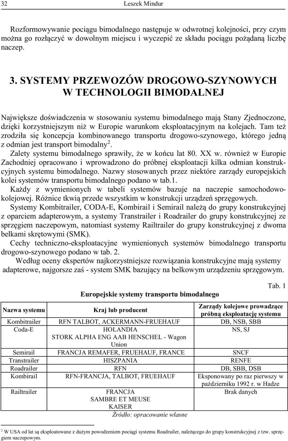 - Systemy Kombitrailer, CODA-E, Kom z oparciem adapterowym, a systemy Transtrailer i Roadrailer do grupy konstrukcyjnej ze Cechy techniczno-eksploatacyjne wymienionych systemów bimodalnego transportu