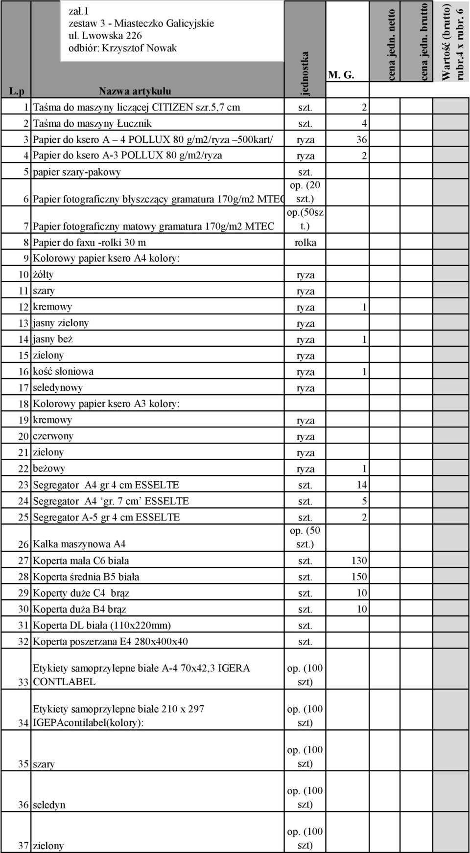 (20 6 Papier fotograficzny błyszczący gramatura 170g/m2 MTEC s.) op.(50sz 7 Papier fotograficzny matowy gramatura 170g/m2 MTEC t.