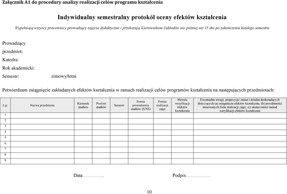 kształcenia w ramach realizacji celów pr