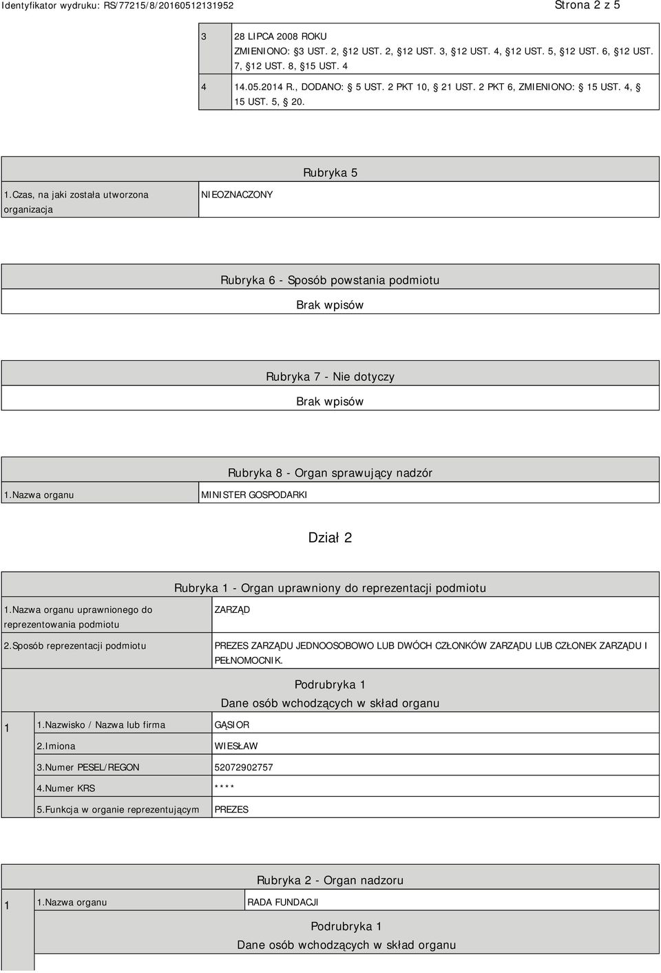 Czas, na jaki została utworzona organizacja NIEOZNACZONY Rubryka 6 - Sposób powstania podmiotu Rubryka 7 - Nie dotyczy Rubryka 8 - Organ sprawujący nadzór 1.