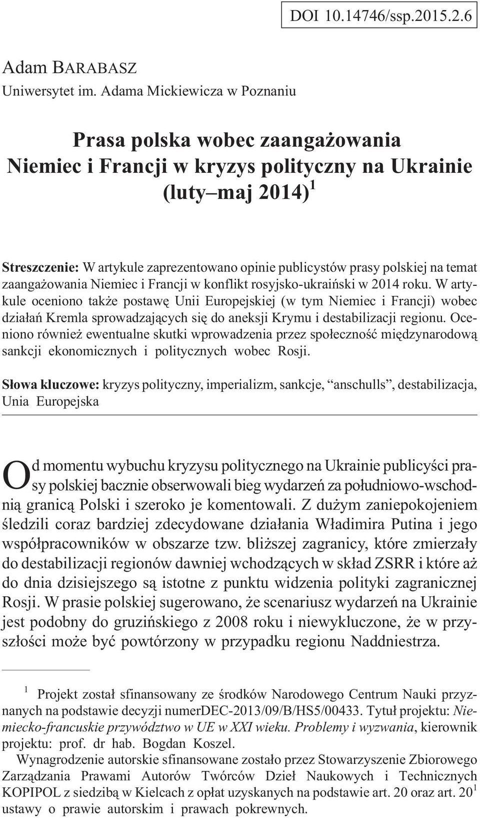 polskiej na temat zaanga owania Niemiec i Francji w konflikt rosyjsko-ukraiñski w 2014 roku.