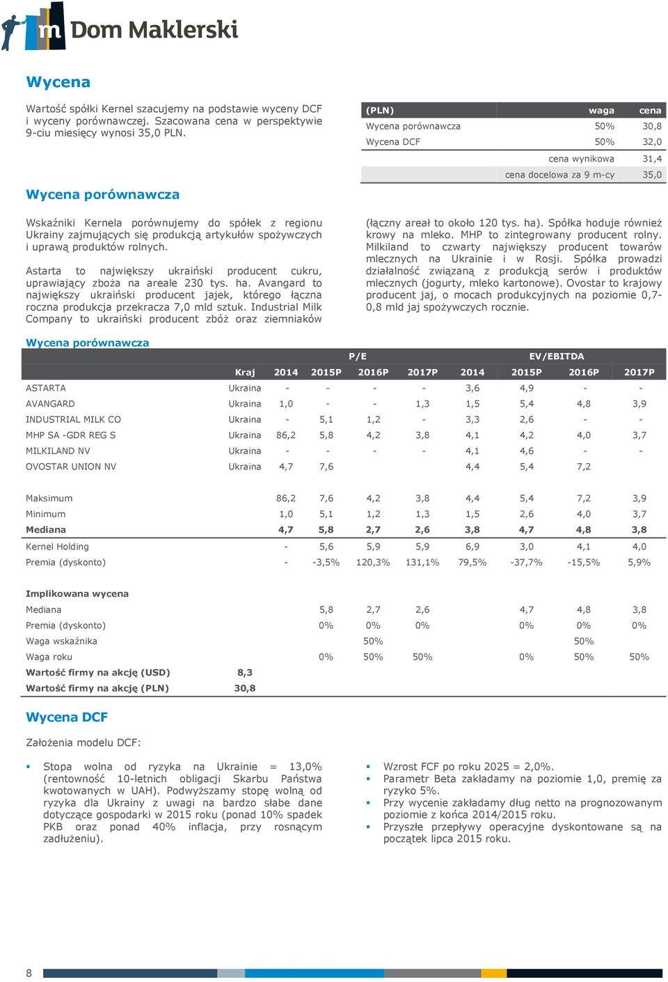 Astarta to największy ukraiński producent cukru, uprawiający zboża na areale 23 tys. ha. Avangard to największy ukraiński producent jajek, którego łączna roczna produkcja przekracza 7, mld sztuk.
