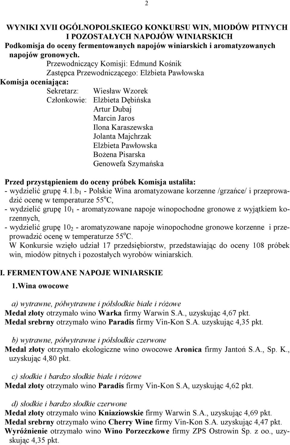 Karaszewska Jolanta Majchrzak Elżbieta Pawłowska Bożena Pisarska Genowefa Szymańska Przed przystąpieniem do oceny próbek Komisja ustaliła: - wydzielić grupę 4.1.