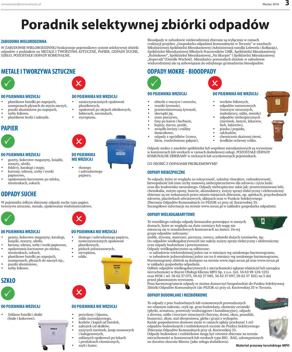 SZTUCZNE, PAPIER, ODPADY SUCHE, SZKŁO, POZOSTAŁE ODPADY KOMUNALNE.