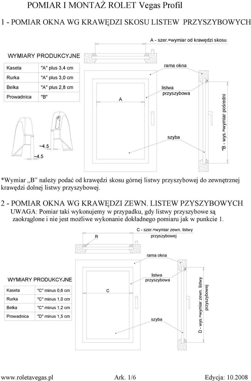 5 *Wymiar B należy podać od krawędzi skosu górnej listwy przyszybowej do zewnętrznej krawędzi dolnej listwy przyszybowej. - POMIAR OKNA WG KRAWĘDZI ZEWN.