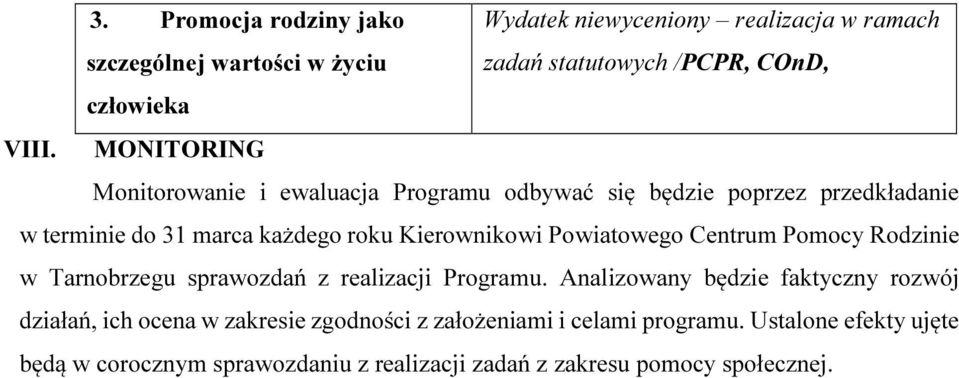 Kierownikowi Powiatowego Centrum Pomocy Rodzinie w Tarnobrzegu sprawozdań z realizacji Programu.