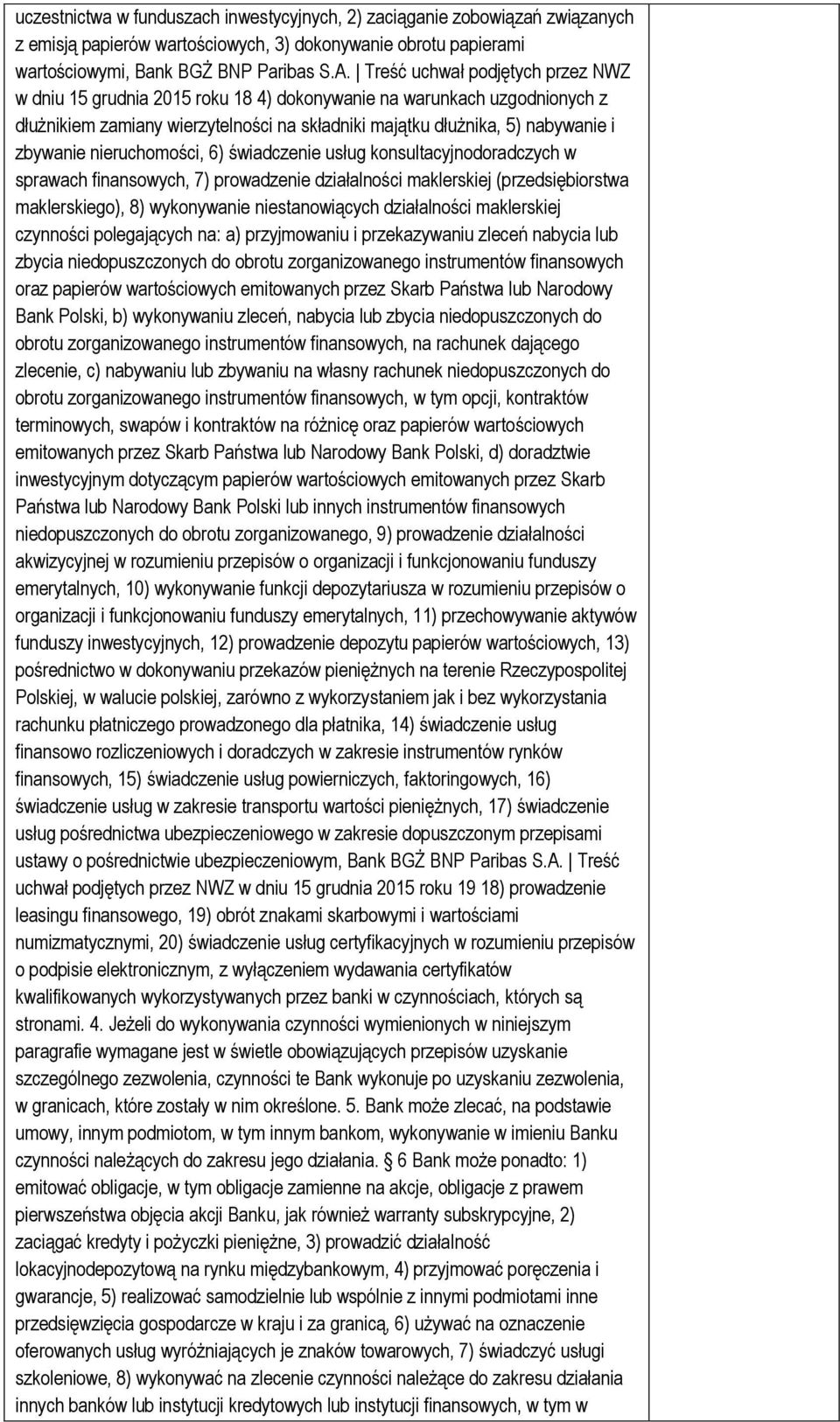 nieruchomości, 6) świadczenie usług konsultacyjnodoradczych w sprawach finansowych, 7) prowadzenie działalności maklerskiej (przedsiębiorstwa maklerskiego), 8) wykonywanie niestanowiących